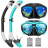 Snorkeling Gear for Adults, Panoramic Wide View Mask Dry Snorkel Set, Leak-Proof and Anti-Fog Snorkel Kit with Mesh Bag