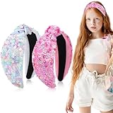 obeoby 2 Pack Sequin Headbands for Girls, Rainbow Knotted Headband Sparkly Hair Bands Stocking Stuffers for Kids Girls