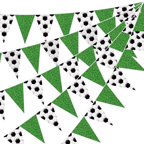 Image of Jetec 5 Pcs 49 ft Soccer Party Decorations Pennant Banner Theme Triangle Flags Garland Bunting Banner for Soccer Fans Outdoor Indoor Home Sport Birthday Party Decorations Supplies