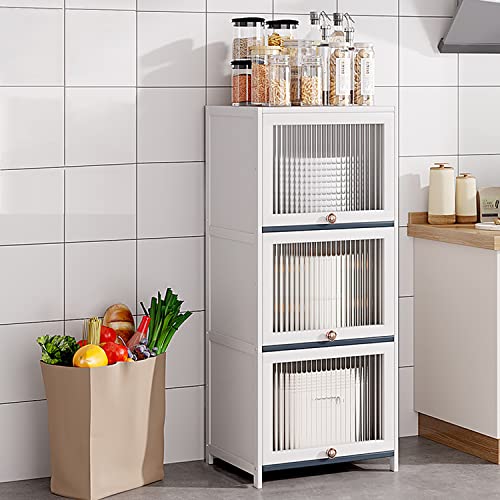 PHUSTJKL 食器棚 (スリム) 隙間収納 キッチン収納 幅40x高さ106x奥行32cm 竹製 カップボード 家電収納棚 キッチン家電収納 ひとり暮らし用 一人暮らし 収納棚 大容量 キッチン リビングルーム ベッドルーム 組立品-白