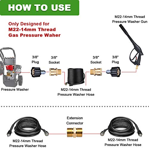 Yamatic Pressure Washer Hose 50 Ft Kink Resistant, Extension Power Washer Hose 3200 Psi X 1/4", M22 To 3/8" Quick Connect Couplers For Replacement (Premium Upgrade Version 2X) #TOP1