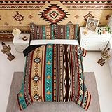 Erosebridal Aztec Bedding Set Twin Ethnic Tribal Arrow Western Quilt,Indian Tribe Geometric Comforter Set Exotic Nordic Style Duvet Insert,Geometric Western Boho Decor,Messy Red Brown Blue