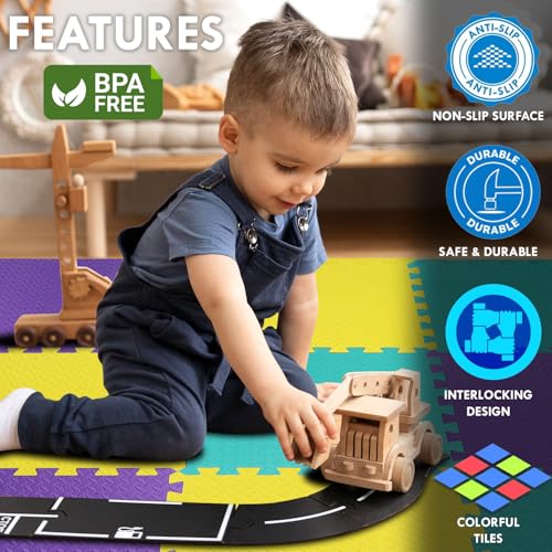 Image of EASYHOME Interlocking Mat - 12mm Thick | 60x60cm 9 Tiles (36 Sq Ft Area) for Kids | Soft & Protective Puzzle Mat for Baby Crawling, Playroom & Exercise