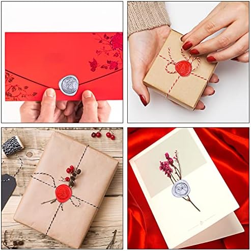 Christmas Wax Seals and Stamps Kit 6 Pieces Wax Sealing Wax Stamps Copper Seals 25mm Removable Brass Head and 1 Pc Wood Handle Wax Stamp Kit for Christmas Cards Envelopes, Invitations, Wine Packages
