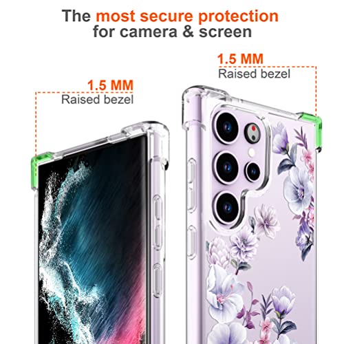 Hungo Compatible for Samsung Galaxy S23 Ultra Case, Thin Slim Cute Girly Skin Cases Protector with Airbag Bumper for Women Girls (Clear Pink Anemones) by Hungo - Image 4