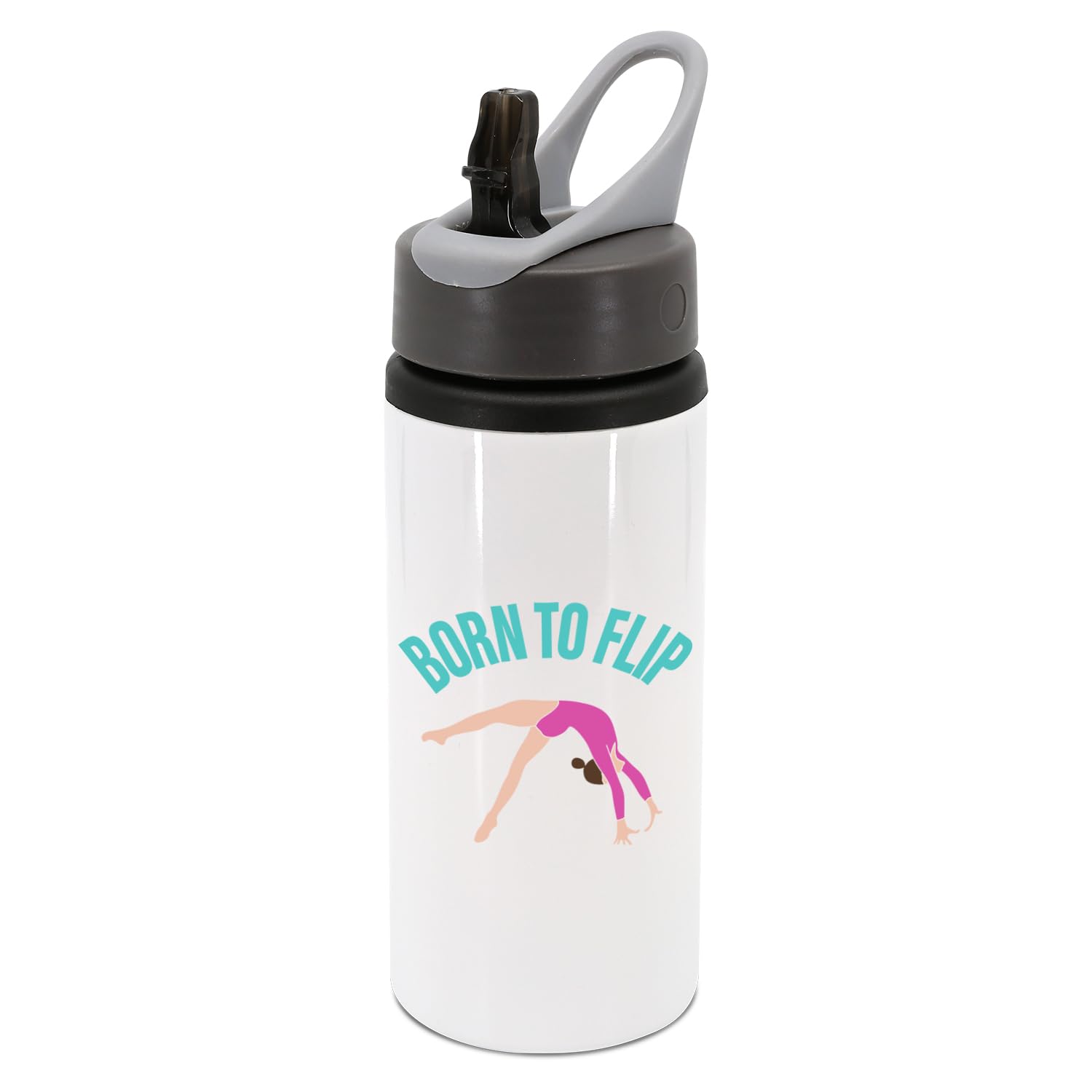 New Spirit Original Girls Green Born To Flip Text With Doing Gymnastics In Pink Outfit Water Bottle With Handle, Drinks Bottle, Drinks Cup, Gymnastics, Sports, Tumble, Tumbling, Flips, Flipping, Flexible