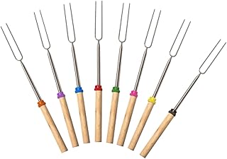 COLLBATH 10Pcs Garfos De Churrasco Varas De Assar Varas De Assar Garfo De Aço Inoxidável Sinal De Churrasco Cabo De Madeira Retrátil Espetos De Salsicha De Madeira Garfos De Assar