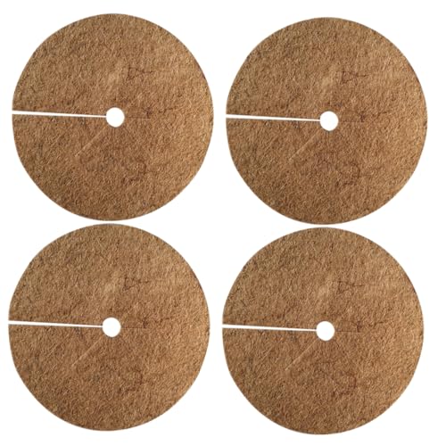 BEBEMOKO 4 alfombrillas de control de coco natural para macetas y árboles, almohadillas de mantillo de diámetro para jardinería y paisajismo