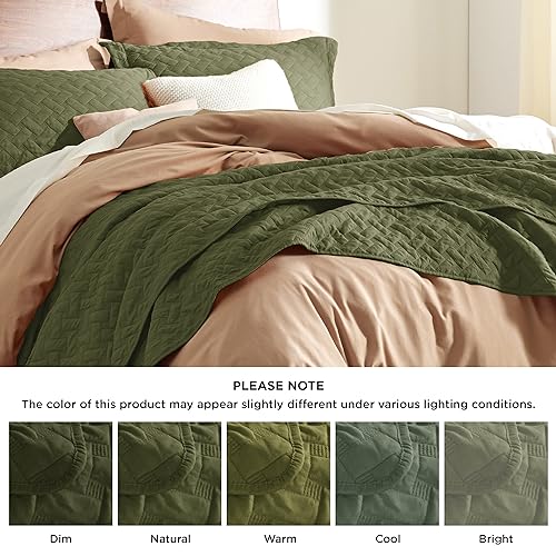 Image of Bedsure Quilts King Size - Lightweight Bedspreads King Size with Basket Weave Pattern, Soft Quilt Bedding Set, Olive Green Comforter Set Coverlet for All Seasons with 2 Pillow Shams (106 inch x 96 inch)