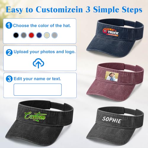 Image of Custom Visor Hat for Men Women Personalized Design Your Own Text Logo Adjustable Sport Baseball Cap