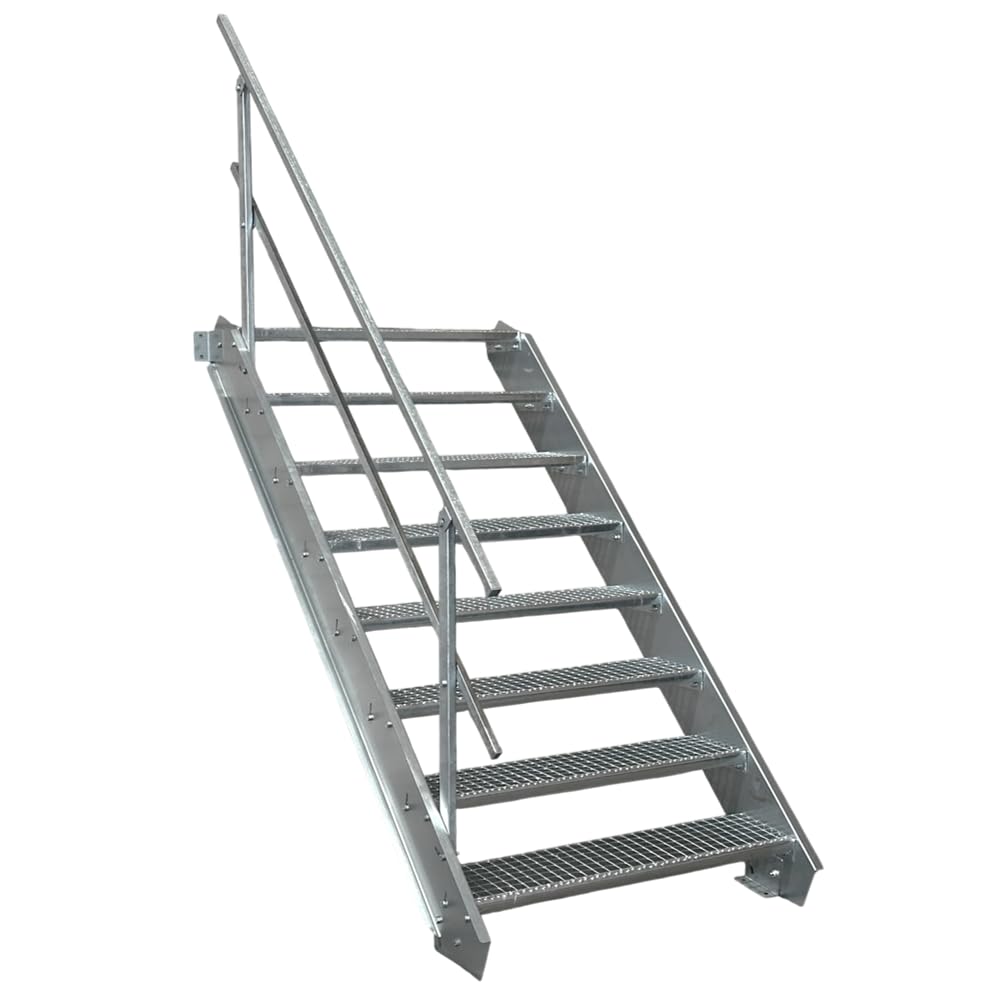 Srm-Design Stahltreppe/Wangentreppe, 80 cm Breite, 140 cm Höhe, 150 kg Traglast, Silber, Stahl, Außentreppe, Industrietreppe