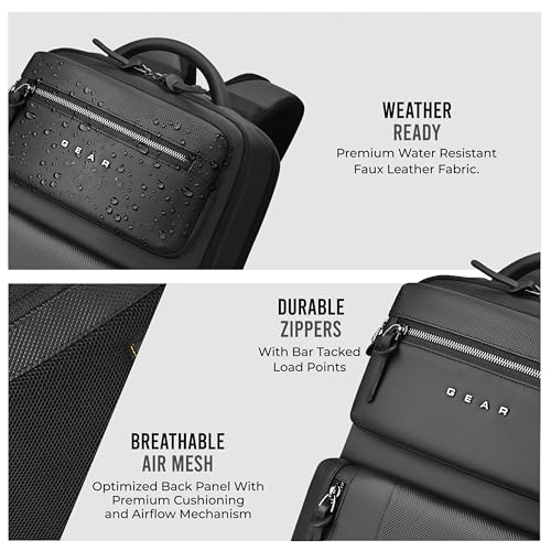 Image of Gear 9 to 5 17 inch /25L Medium Water Resistant Faux Leather Anti Theft Laptop Backpack | Casual Backpack | Travel Backpack for Men /Women (Black - Black)