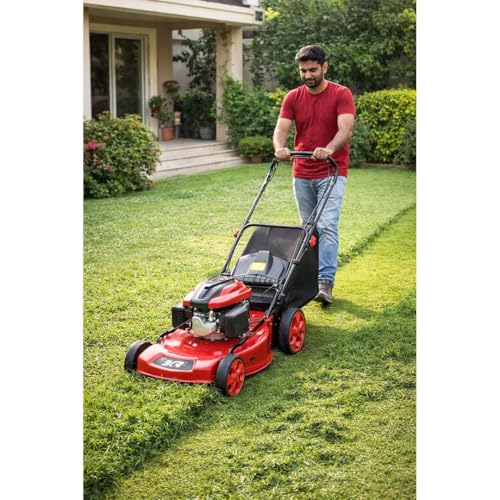 Image of BKR Petrol Lawn Mower | 20 inch Rotary with 196cc 7HP Engine | Manual Push | 75L Grass Collector | 8-Level Height Adjustment | Circular Blade | Foldable Design | 6-Month Manufacturer Warranty