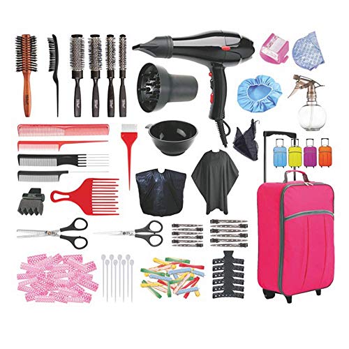 BOLSO DE ACADEMIA DE PELUQUERIA COMPLETO - Kit con peines, secador profesional, difusor, cepillos, pinzas, bigudíes, pulverizador, capa, etc - La Casa del Peluquero Cover