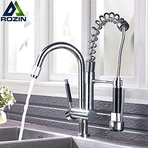 Wasserhahn Chrom Pull Down Spring Küchenspüle Wasserhahn 2 drehbarer Auslauf Handsprühkopf mit Einhand-Standmixer   Russische Föderation