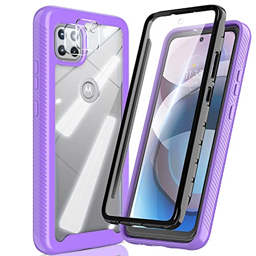 HATOSHI Motorola Moto One 5G Ace Case with Built in Screen Protector and 2 Pack Camera Lens Protector, Military-Grade Shockproof Rubber Full-Body Protective Phone Case Cover for Moto One 5G Ace Purple