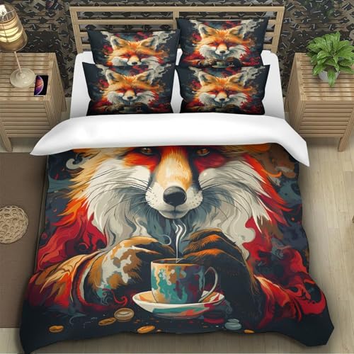 Parure de lit 140x200 renard thé housse de couette microfibre - 5