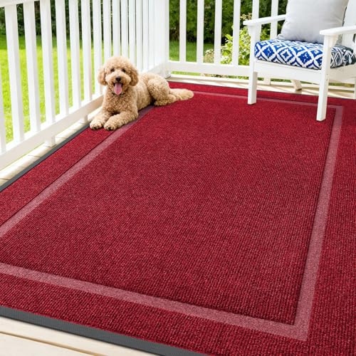 Image of OLANLY Front Door Mat Indoor Outdoor Entrance, Waterproof All-Season, All-Weather Doormat, Sturdy Natural Rubber, Fade Resistant, Low Profile, Easy Clean Patio Porch Entryway Mat, 71x47, Wine Red