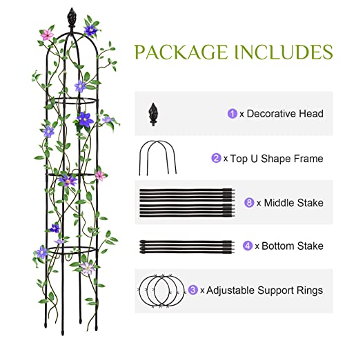 Lalahoni Garden Trellis For Climbing Plants Outdoor, Rustproof Plant Trellis Support For Potted Climbing Flowers Vegetable Vine Indoor Outdoor, 6Ft Tall Obelisk Rose Garden Trellis Black 1Pc #TOP5