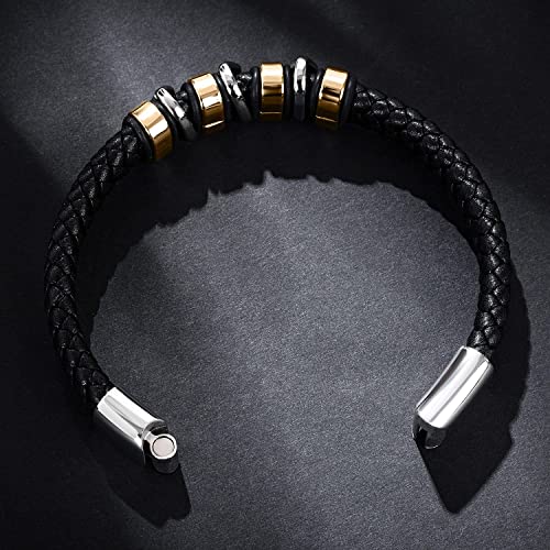 Zimojie Mens Black Genuine Leather Bracelet For Men Boys Stainless Steel Magnetic Clasp Personality Bracelets For Husband Boyfriend Dad Gifts #TOP3
