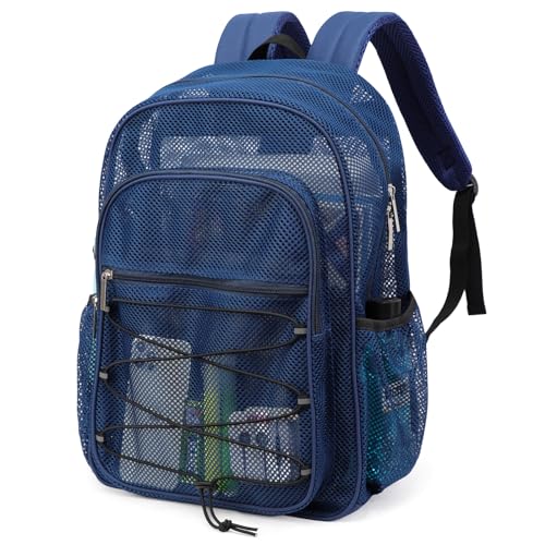 TINYAT Netz-Rucksack für Damen und Herren, strapazierfähig, durchsichtig, transparent, für Strand, Reisen, Fitnessstudio, Schwimmen, Blau/8010