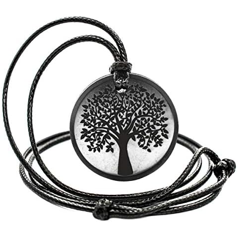 Wallystone Gems Shungite Pendant Engraving Sacred Geometry - Circle The Tree of Life Cover