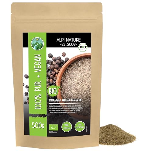 Alpi Nature Schwarzer Pfeffer gemahlen BIO 500g, Pfefferkörner schwarz gemahlen, Pfeffer schwarz bio