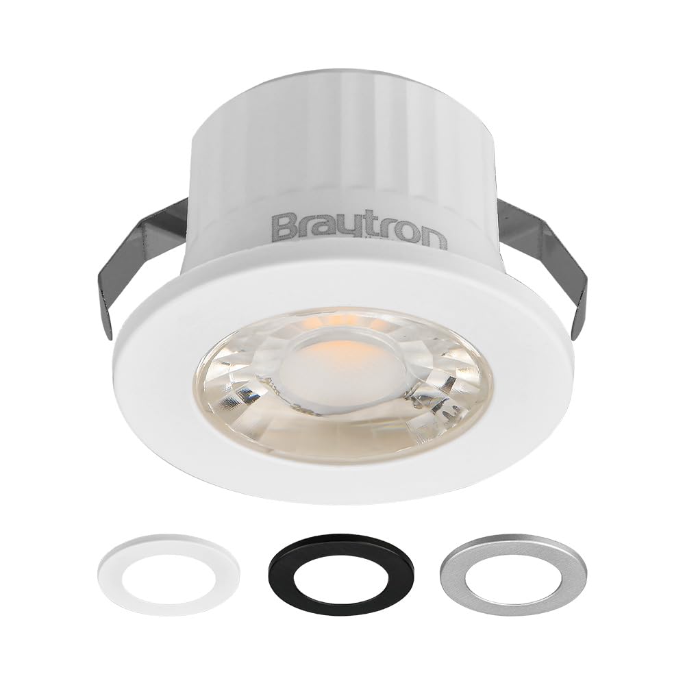 Braytron LED Minispot 3W Einbauspot Ø44 mm – 210 lm Warmweiß 3000K, IP54 Mini Einbaustrahler 230V ohne Trafo inkl. Blenden Weiß/Schwarz/Silber für Bad, Küche & Möbel