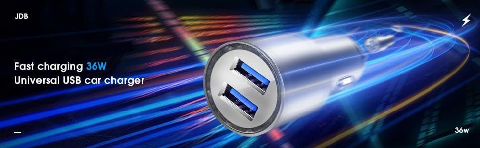 Miniatura 3 de JDB Cargador de coche, 36 W QC 4.8 A, adaptador de cargador de coche rápido de metal compatible con iPhone y más, paquete de 2