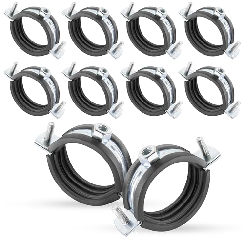 Poppstar 10x Schraubrohrschellen (Spannbereich 50-56 mm) mit Stockschrauben M8*90 und Dübeln W1 Stahl verzinkt