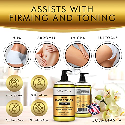 Cellulite Massage Oil With Massager Mitt - 100% Natural Cellulite Oil, Highly Absorbable And Deeply Penetrates Skin- Firms, Tones, Tightens & Moisturizes Skin By Cosmetasa (8.8 Oz) #TOP3