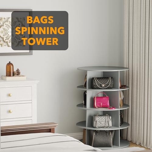 SpaceAid 4 Tier Rotating Shoe Rack Tower, Spinning Shoe Display Lazy Susan, Revolving 360 Shoe Rack Storage Round Carousel, Vertical Handbag Rotate Shoes Closet Organization (4-Tier Gray)