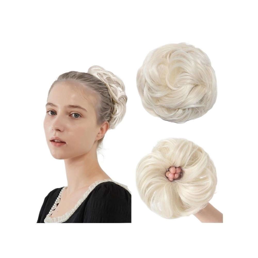 QRSTUVXZY Messy Bun Hair Piece Curly Synthetic Extensions Scrunchies Fake Chignon Updo Hairpieces for Women(Platinum Blonde)