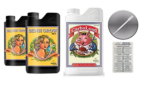 Advanced Nutrients Sensi Grow A & B 1 Liter & Carboload 1 Liter Bundle with Conversion Chart and 3mL Pipette