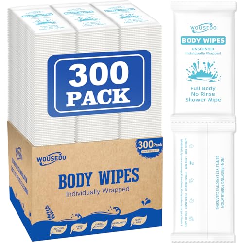 300 Pack Ultra Thick Body Wipes Individually Wrapped, Size 7.87" x 9.45"