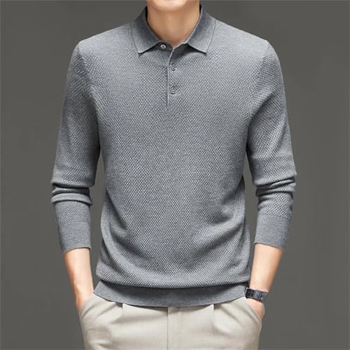 Men’S Silk Cotton Knit Long Sleeve Turn-Down Collar Casual Pullover Sweater Jumper Tops4