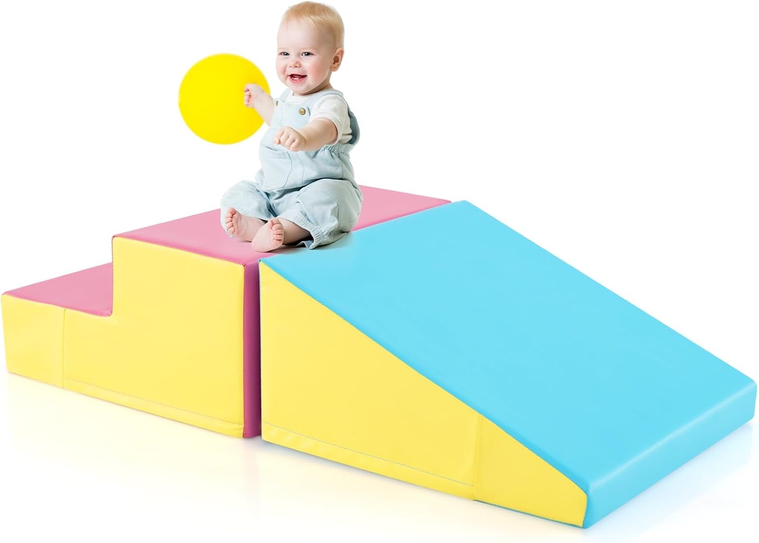 Olakids Climbing Toys for Toddlers, Indoor Baby Foam Climbing Blocks Soft Play Set with PU Leather, Kids Climb and Crawl Playset Sliding Activity Structure Gym Playground Climber (Yellow)