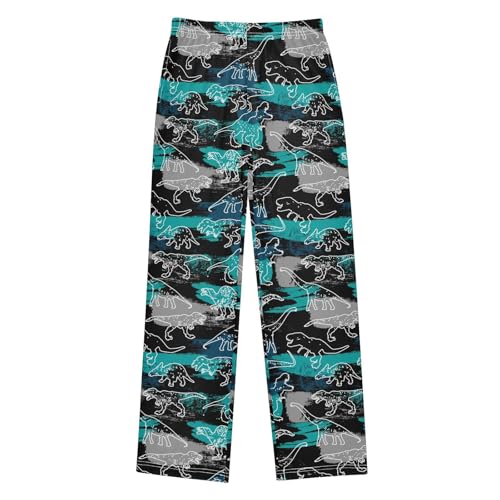 ZZXXB Walking Dino Print Boys Long Pants Soft Trousers Elastic Waist Kids Lounge Bottoms with Pockets S-XL