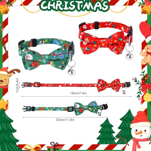 Collares navideños gatitos con hebilla segura y lazos rojos ajustables para mascotas 3