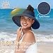 Sun Hats Visor for Women, UV UPF Straw Beach Hat Foldable Wide Brim Ponytail Summer Hats Packable Travel (Bowknot Navy Blue)