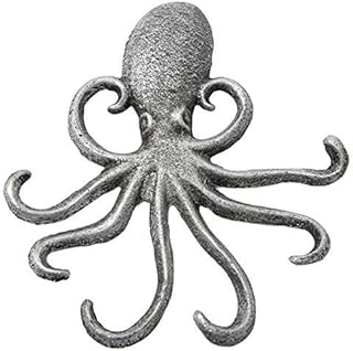 Cast Iron Octopus Wall Hook  Decorative Swimming Octopus Tentacles Key Hook for Entryway, Door way or Bathroom  Novelty Wall Décor  Rustic Brown Color with Screws and Anchors Included