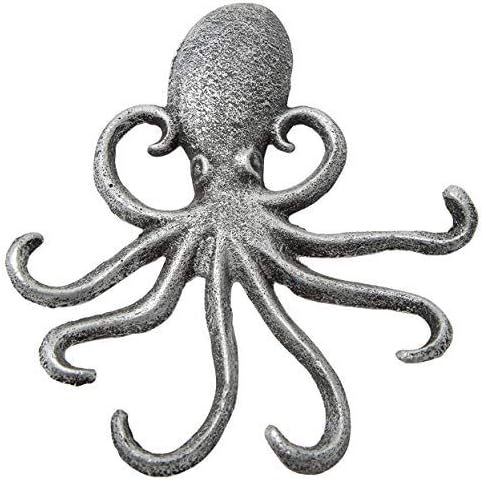 Cast Iron Octopus Wall Hook  Decorative Swimming Octopus Tentacles Key Hook for Entryway, Door way or Bathroom  Novelty Wall Décor  Rustic Brown Color with Screws and Anchors Included