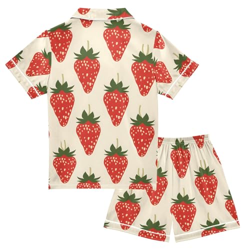 ALAZA Strawberry Red Fruit Leaf Pajamas Satin Pajama Set Short Sleeve Button Down Sleepwear2