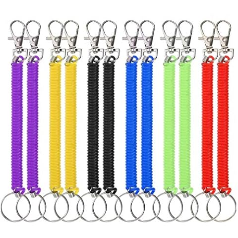 Sprial Keyring 12 Pieces Spring Key Holder Stretchy Colourful Plastic Keychain for School Work 6 Colours Cover
