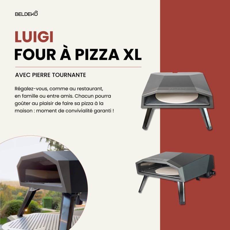BELDEKO Four à Pizza Gaz LUIGI XL 7500W Pierre Tournante - Marque Française