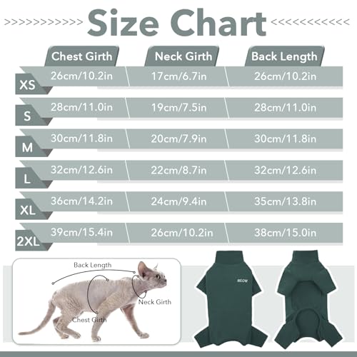 Cat Onesie, Cat Recovery Suit Kitten Clothes Extra Small Kitten Recovery Suit(Dark Green, XS) - Image 2