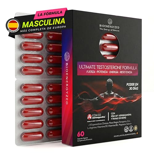 Testosterona Hombre con Maca Negra 10:1 2300 mg – Fabricado 100% en España - Ashwagandha KSM-66®, Ginseng y Zinc – Testosterona Natural Pura, Energía, Rendimiento y Fuerza