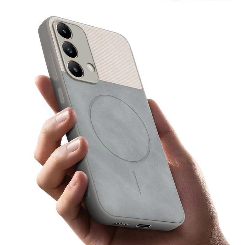 Image of Bintage Mac Safe Design Hard Slim Back Case | Soft Border Camera Protect | Dual PU Leather Finish Back Cover Compatible for Oppo F19s / Oppo F19 4G - White & Grey