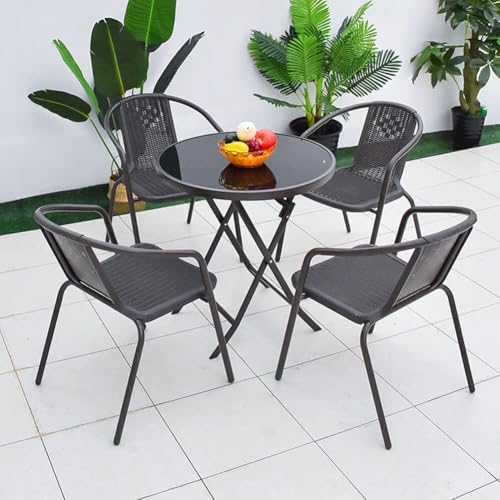DKIEI Garden Chairs Set of 4, Wicker Rattan Outdoor Dining Chairs Patio Chair for All Weather, Metal Frame Woven Seat, Black, 72 * 56 * 54.5cm 2 DKIEI Garden Chairs Set of 4, Wicker Rattan Outdoor Dining Chairs Patio Chair for All Weather, Metal Frame Woven Seat, Black, 72 * 56 * 54.5cm - Image 2