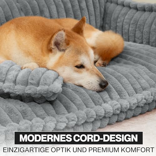 noviclass® Hundesofa Chaffar Hundebett | Orthopädische Matratze | Moderner Stil | Cord-Design Größen (Lichtgrau, XL (120cm))